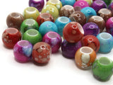 50 10mm Large Hole Mixed Color Round Marbleized Beads