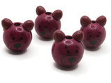 4 26mm Round Purple Wood Bear Head Beads Large Hole Wooden Beads Cute Beads Miniature Animal Focal Beads Jewelry Making Beading Supplies