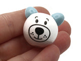 4 26mm Round White and Blue Wood Bear Head Beads Large Hole Wooden Beads Cute Beads Miniature Animal Beads Jewelry Making Beading Supplies