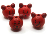 4 26mm Round Red Wood Bear Head Beads Large Hole Wooden Beads Cute Beads Miniature Animal Focal Beads Jewelry Making Beading Supplies