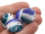 4 20mm Teal White and Blue Swirling Coin Beads Flat Round Lampwork Glass Beads Jewelry Making and Beading Supplies