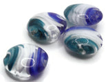 4 20mm Teal White and Blue Swirling Coin Beads Flat Round Lampwork Glass Beads Jewelry Making and Beading Supplies