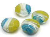 4 20mm Yellow White and Blue Swirling Coin Beads Flat Round Lampwork Glass Beads Jewelry Making and Beading Supplies