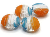 4 20mm Orange White and Blue Swirling Coin Beads Flat Round Lampwork Glass Beads Jewelry Making and Beading Supplies