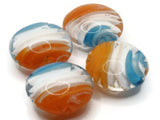 4 20mm Orange White and Blue Swirling Coin Beads Flat Round Lampwork Glass Beads Jewelry Making and Beading Supplies