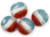 4 20mm Red White and Blue Swirling Coin Beads Flat Round Lampwork Glass Beads Jewelry Making and Beading Supplies