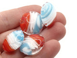 4 20mm Red White and Blue Swirling Coin Beads Flat Round Lampwork Glass Beads Jewelry Making and Beading Supplies