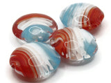 4 20mm Red White and Blue Swirling Coin Beads Flat Round Lampwork Glass Beads Jewelry Making and Beading Supplies