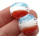 4 20mm Red White and Blue Swirling Coin Beads Flat Round Lampwork Glass Beads Jewelry Making and Beading Supplies