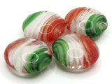 4 20mm Red White and Green Swirling Coin Beads Flat Round Lampwork Glass Beads Jewelry Making and Beading Supplies