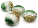 4 20mm Brown White and Green Swirling Coin Beads Flat Round Lampwork Glass Beads Jewelry Making and Beading Supplies
