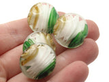 4 20mm Brown White and Green Swirling Coin Beads Flat Round Lampwork Glass Beads Jewelry Making and Beading Supplies