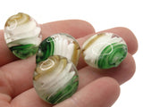 4 20mm Brown White and Green Swirling Coin Beads Flat Round Lampwork Glass Beads Jewelry Making and Beading Supplies