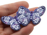 2 41mm Plastic Butterfly Pendants Dark Blue and White Plastic Moth Charms Jewelry Making Beading Supplies