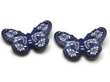 2 41mm Plastic Butterfly Pendants Dark Blue and White Plastic Moth Charms Jewelry Making Beading Supplies