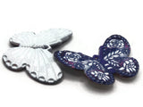 2 41mm Plastic Butterfly Pendants Dark Blue and White Plastic Moth Charms Jewelry Making Beading Supplies