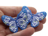 2 41mm Plastic Butterfly Pendants Bright Blue and White Plastic Moth Charms Jewelry Making Beading Supplies