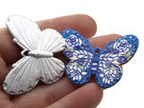 2 41mm Plastic Butterfly Pendants Bright Blue and White Plastic Moth Charms Jewelry Making Beading Supplies