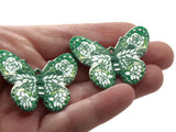 2 41mm Plastic Butterfly Pendants Green and White Plastic Moth Charms Jewelry Making Beading Supplies