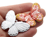 2 41mm Plastic Butterfly Pendants Yellow Red and White Plastic Moth Charms Jewelry Making Beading Supplies