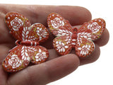 2 41mm Plastic Butterfly Pendants Orange Red and White Plastic Moth Charms Jewelry Making Beading Supplies