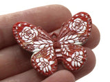 2 41mm Plastic Butterfly Pendants Red and White Plastic Moth Charms Jewelry Making Beading Supplies