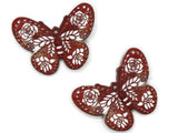 2 41mm Plastic Butterfly Pendants Red and White Plastic Moth Charms Jewelry Making Beading Supplies
