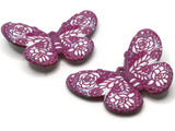 2 41mm Plastic Butterfly Pendants Pink and White Plastic Moth Charms Jewelry Making Beading Supplies