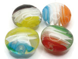 4 20mm Mixed MultiColor Swirling Coin Beads Flat Round Lampwork Glass Beads Jewelry Making and Beading Supplies