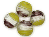 4 20mm Purple White and Yellow Swirling Coin Beads Flat Round Lampwork Glass Beads Jewelry Making and Beading Supplies