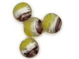 4 20mm Purple White and Yellow Swirling Coin Beads Flat Round Lampwork Glass Beads Jewelry Making and Beading Supplies