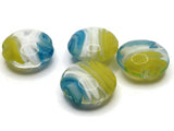 4 20mm Yellow White and Blue Swirling Coin Beads Flat Round Lampwork Glass Beads Jewelry Making and Beading Supplies