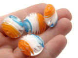 4 20mm Orange White and Blue Swirling Coin Beads Flat Round Lampwork Glass Beads Jewelry Making and Beading Supplies