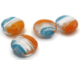 4 20mm Orange White and Blue Swirling Coin Beads Flat Round Lampwork Glass Beads Jewelry Making and Beading Supplies
