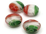 4 20mm Red White and Green Swirling Coin Beads Flat Round Lampwork Glass Beads Jewelry Making and Beading Supplies