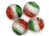 4 20mm Red White and Green Swirling Coin Beads Flat Round Lampwork Glass Beads Jewelry Making and Beading Supplies
