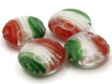 4 20mm Red White and Green Swirling Coin Beads Flat Round Lampwork Glass Beads Jewelry Making and Beading Supplies