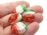 4 20mm Red White and Green Swirling Coin Beads Flat Round Lampwork Glass Beads Jewelry Making and Beading Supplies
