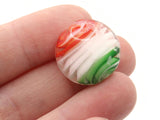 4 20mm Red White and Green Swirling Coin Beads Flat Round Lampwork Glass Beads Jewelry Making and Beading Supplies