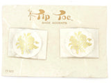 TipToes Vintage Shoe Clips 1950s #TT323 White and Gold Floral Curved Rectangle Shoe Clips
