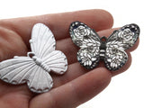 2 41mm Plastic Butterfly Pendants Black and White Plastic Moth Charms Jewelry Making Beading Supplies
