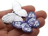 2 41mm Plastic Butterfly Pendants Dark Blue and White Plastic Moth Charms Jewelry Making Beading Supplies