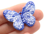 2 41mm Plastic Butterfly Pendants Medium Blue and White Plastic Moth Charms Jewelry Making Beading Supplies