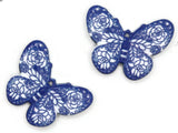 2 41mm Plastic Butterfly Pendants Medium Blue and White Plastic Moth Charms Jewelry Making Beading Supplies