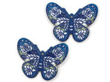 2 41mm Plastic Butterfly Pendants Bright Blue and White Plastic Moth Charms Jewelry Making Beading Supplies