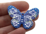 2 41mm Plastic Butterfly Pendants Bright Blue and White Plastic Moth Charms Jewelry Making Beading Supplies