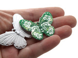 2 41mm Plastic Butterfly Pendants Green and White Plastic Moth Charms Jewelry Making Beading Supplies
