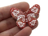 2 41mm Plastic Butterfly Pendants Red and White Plastic Moth Charms Jewelry Making Beading Supplies