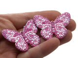 2 41mm Plastic Butterfly Pendants Pink and White Plastic Moth Charms Jewelry Making Beading Supplies