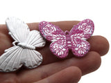 2 41mm Plastic Butterfly Pendants Pink and White Plastic Moth Charms Jewelry Making Beading Supplies